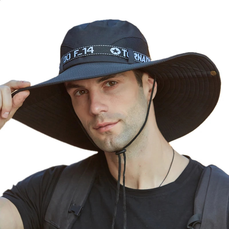 Summer bucket hat mens breathable hiking UV resistant sun womens outdoor fishing wide brown cowboy 240812