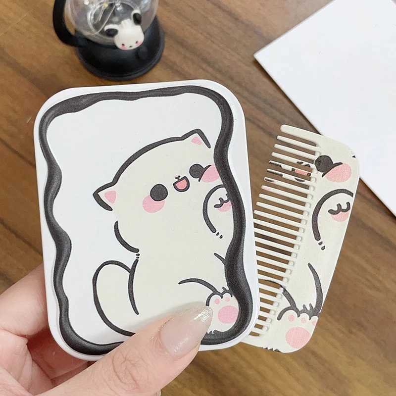Cartoon cat folding handheld mirror makeup mirror portable creative with comb suitable for girls holding mirrors W240813