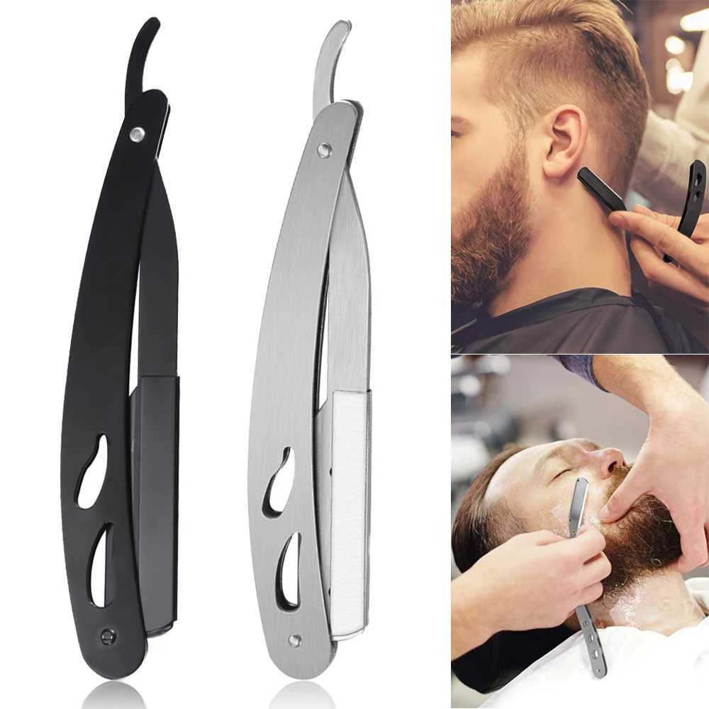 1PCS Shaving Trimming Knife Holder Haircut Beard Eyebrow Shaving Tool Stainless Steel Manual Folding Professional Barber KnifeM240814