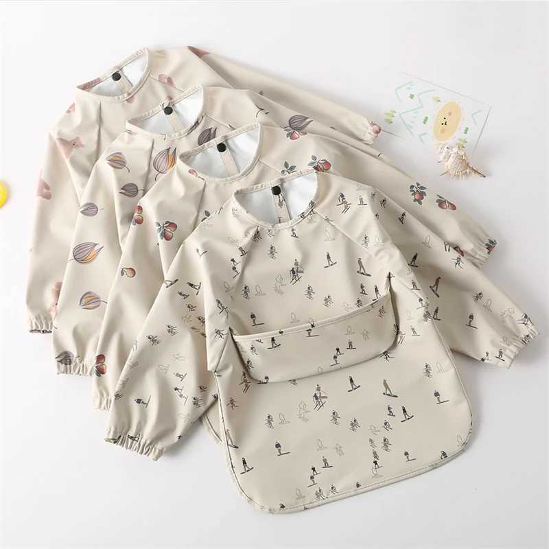 Bibs Burp Cloths Kids Baby Long Sleeved PU Bibs Children Toddler Art Crafts Waterproof Mealtime Protection Washable Easy Clean Smock Boys GirlsL4812