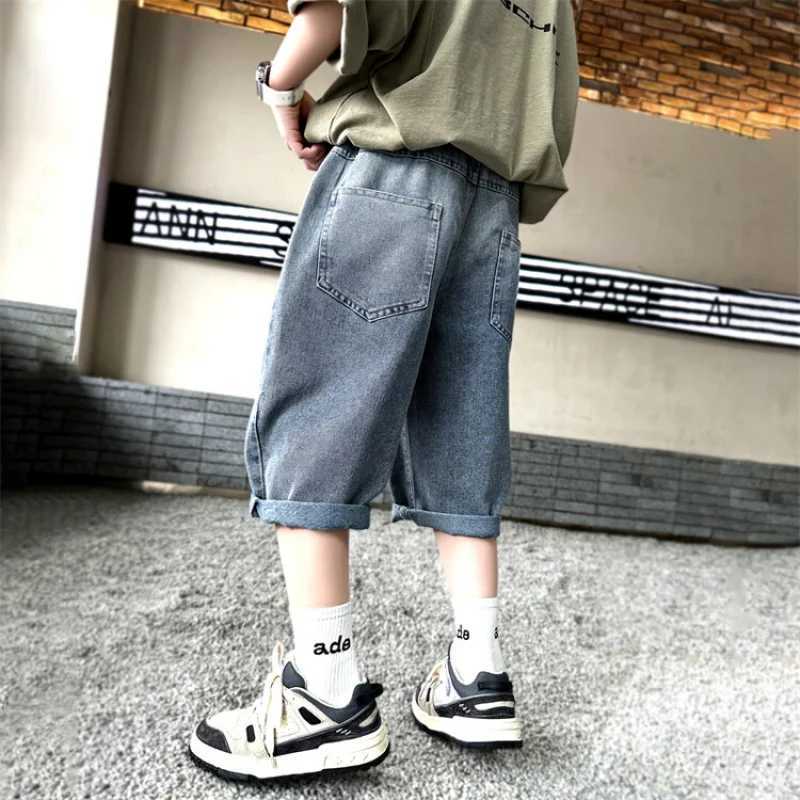 Childrens jeans summer big boy Korean casual street pants Childrens loose denim shorts 4-15 years old W240813
