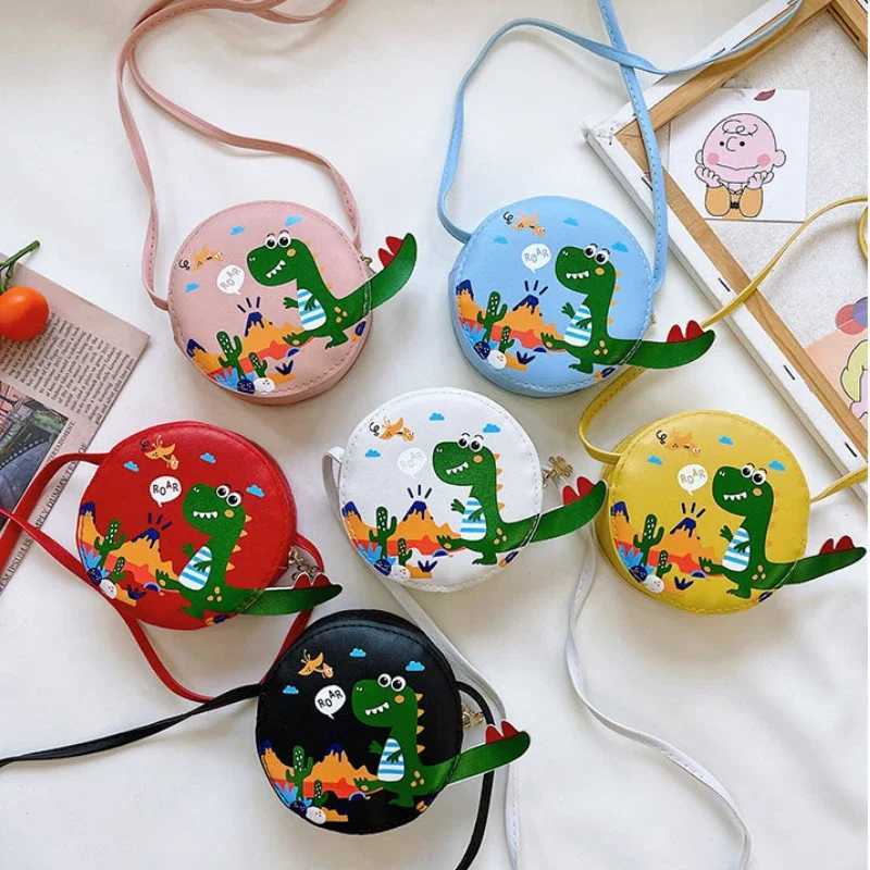 New Girl Childrens Cross Bag Little Boy PU Leather Round Coin Wallet Handbag Cute Dinosaur Baby Shoulder Bag W240813