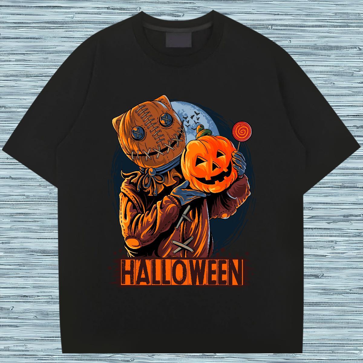Comfortable T-Shirts for Men Halloween Round Neck Short Sleeve Spring Summer White Plus Size 230g 100% Cotton Men Tops Tees Fashion New Clothes