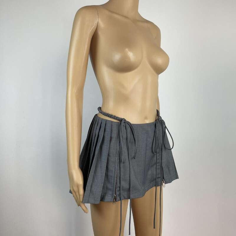 Women Pleated Tie Up Zipper Dropped Waist Sexy Mini Skirts Tennis Girl Dance Kawaii Casual Korean Skirt Faldas Jupe