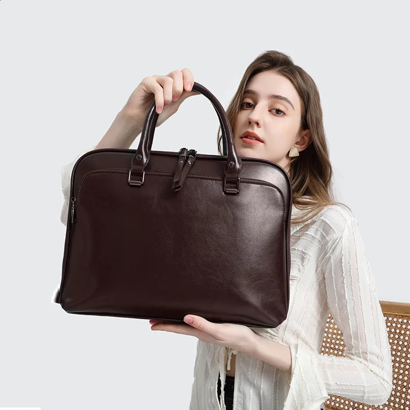 Womens Briefcase with Large Capacity Cowhide Leather and Simple Design Perfect for Commuting and Business Trips 240813