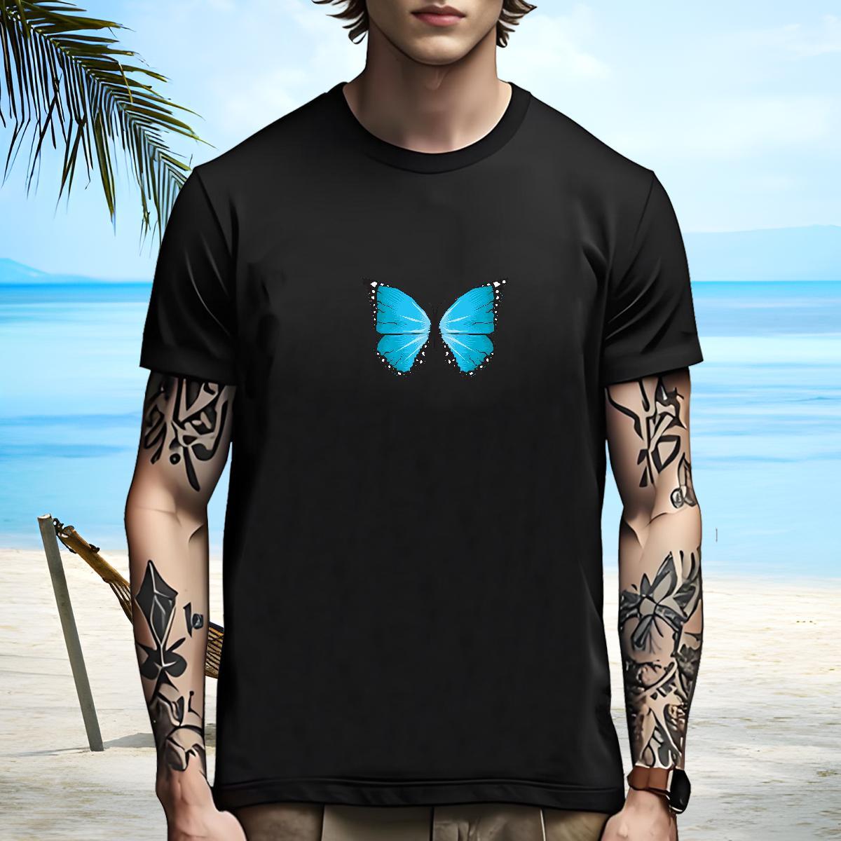 Loose Men T Shirts Butterfly Breathable Soft Casual Anime 230g Pure Cotton Tshirts Fashion Designer Clothes