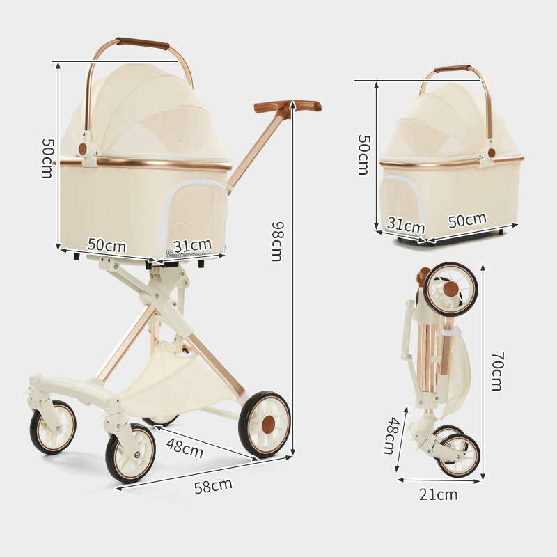 Foldable Stroller 4 Wheels Lightweight Outdoor Travel Trolley Bearing Weight 15 KG For Cats Small Dogs Pet Supplies