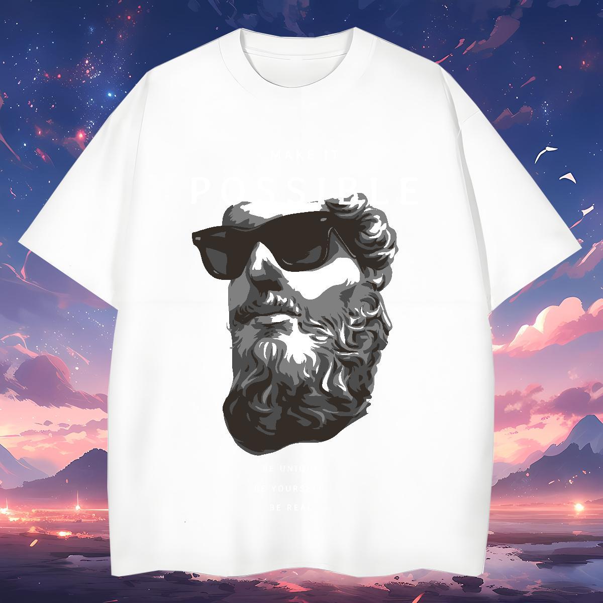 T-Shirts for Men 230g 100% Cotton portrait Outdoor Round Neck Short Sleeve Oversized 4XL Tshirt for Man Woman Customized Loose Top Tees