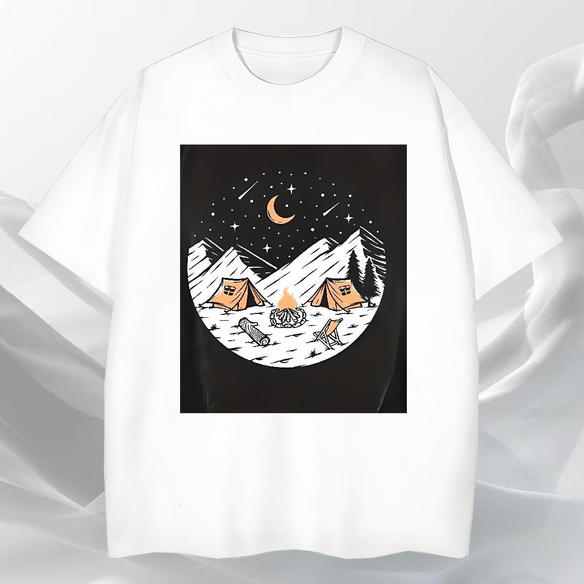 Cool Men Tshirts Beach 230g Pure Cotton Anime Print Round Neck Short Sleeve mountains T Shirt For Man Fashion Designer Tees Shirts
