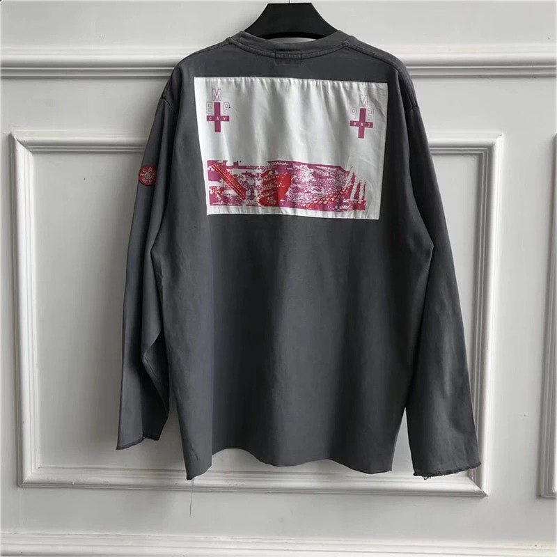 C.E CAV EMPT Long sleeve T-Shirts Spring Autumn Cotton Casual Streetwear Washed Do Old Cross Embroidery CAVEMPT T Shirt 240807