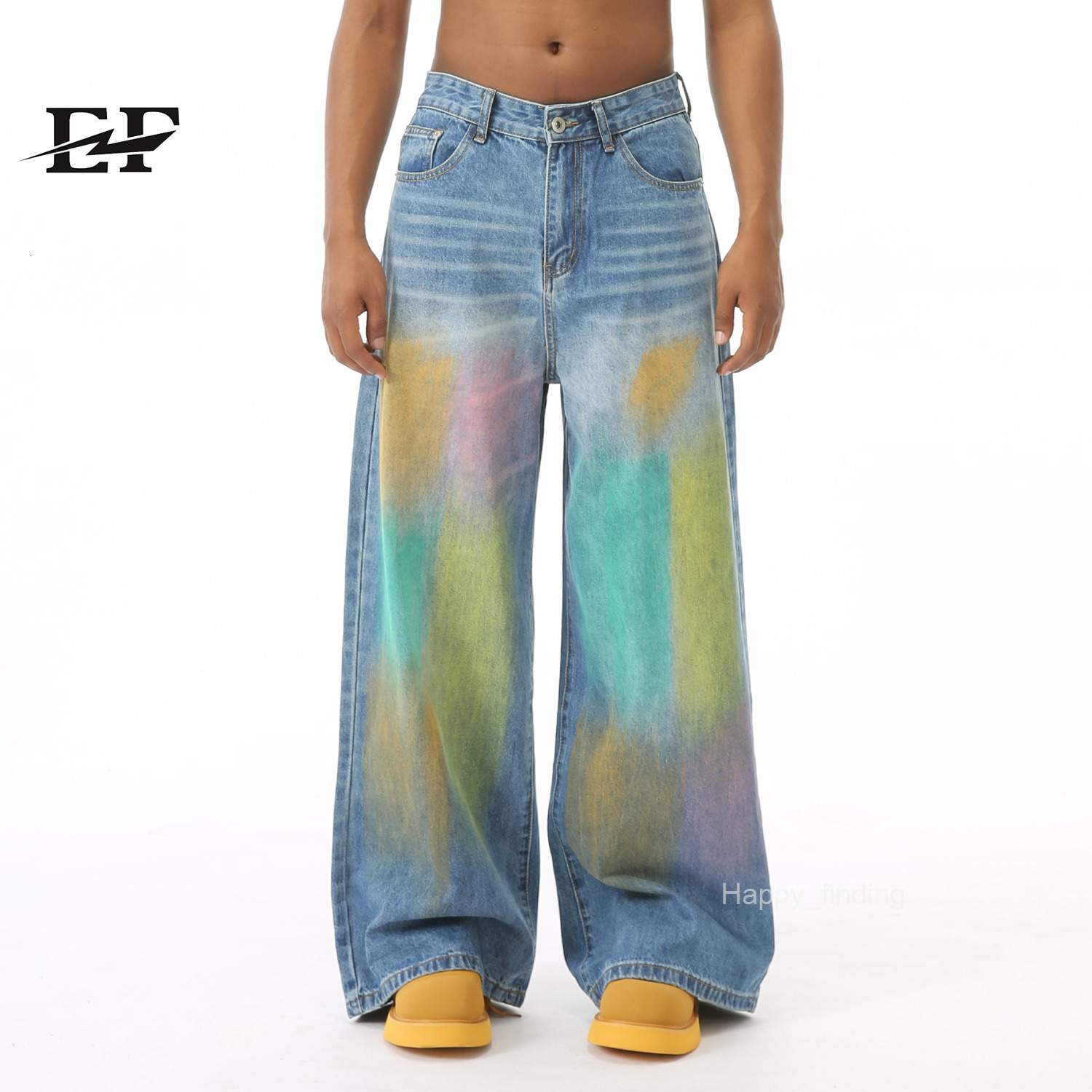24ss New Product American Street Hip Hop Colorful Graffiti Dyeing Wide Leg Pants Jeans Trendy