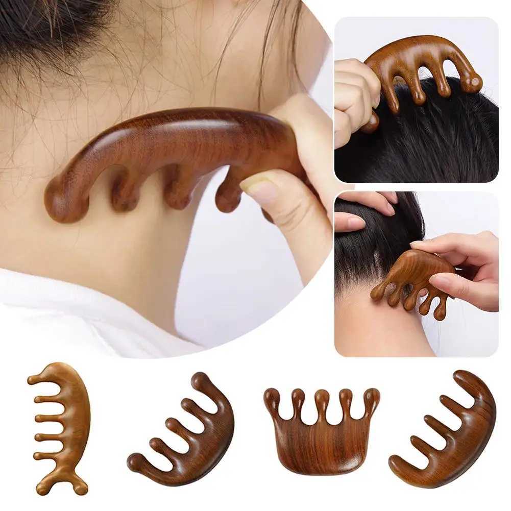 Wooden massage comb facial scalp melon sand massager scraping and massaging natural wide face body teeth sandalwood B9X5 W240813