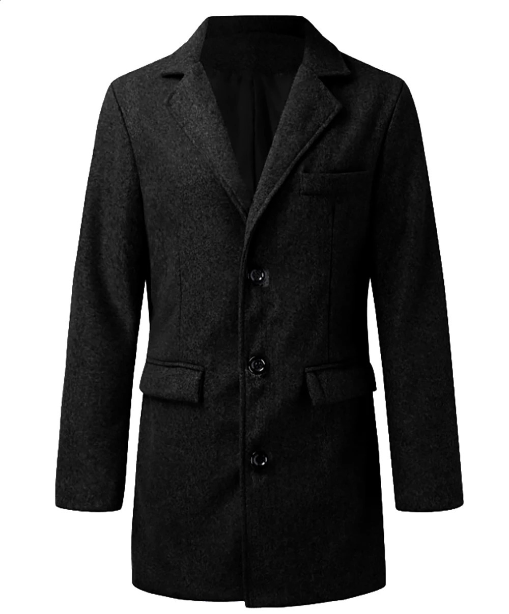 High quality mens mid length wool coat autumn and winter fashion jacket windproof clothing 240819