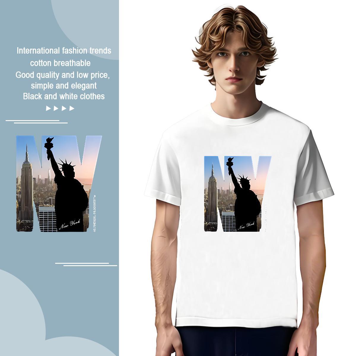 Comfortable T Shirt For Man the Statue of Liberty Breathable Short Sleeve Street Casual Asian Size 230g 100% Cotton Men Tshirts Classic Casual Tee Shi