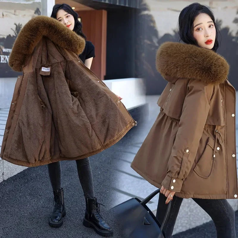 2024 Winter Jacket Women Parka Fashion Long Coat Clothing Wool Liner Hooded Parkas Slim With Fur Collar Warm 240813