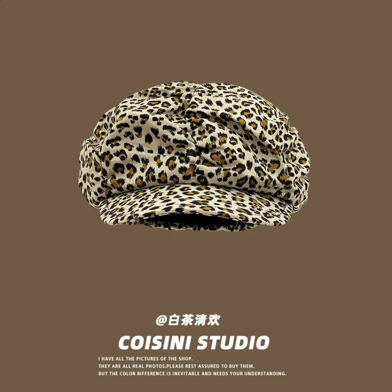 Fashion Classic Leopard Print Octagonal sboy Hats for Women Summer Autumn Street Po Versatile Fashion Y2k Berets Cap 240805