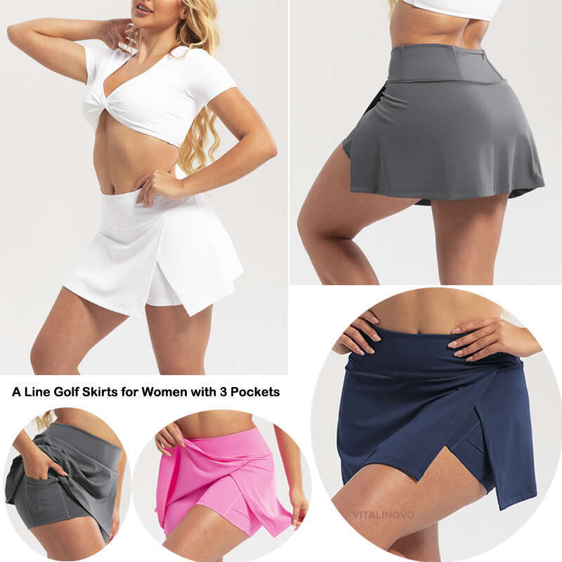 Women's VITALINOVO Athletic Tennis Skorts with Pockets Built-in Shorts Golf Active Skirts for Sports Running Gym Training