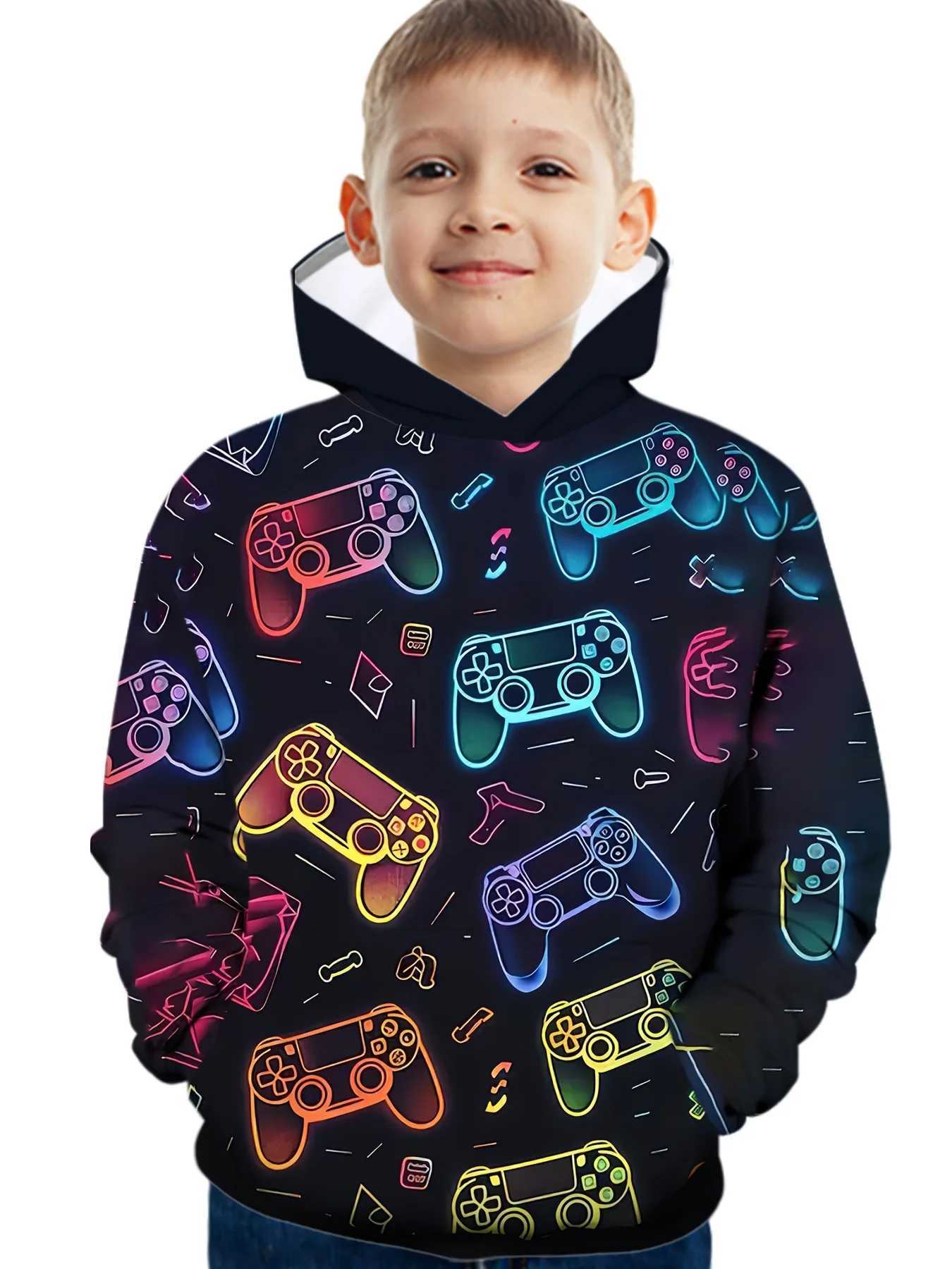 Colorful Gamepad 3D Print Boys Casual Long Sleeve Hoodies Boys Sweatshirt for Spring Fall Childrens Hoodie Tops Outdoor HoodiesY240814
