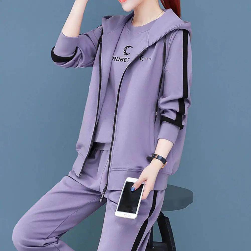 3Pcs/set Women Sportswear Autumn Letter Print Top Vest Pants Casual Long Sleeve Autumn Sweatshirt Set Loose Women Tracksuit 240809