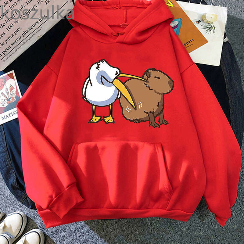 Cartoon Kawaii Capybara Print Women Hoodies Casual Long Sleeve Plus Size Sweatshirts Haruku Female Autumn Winter Warm Pullover