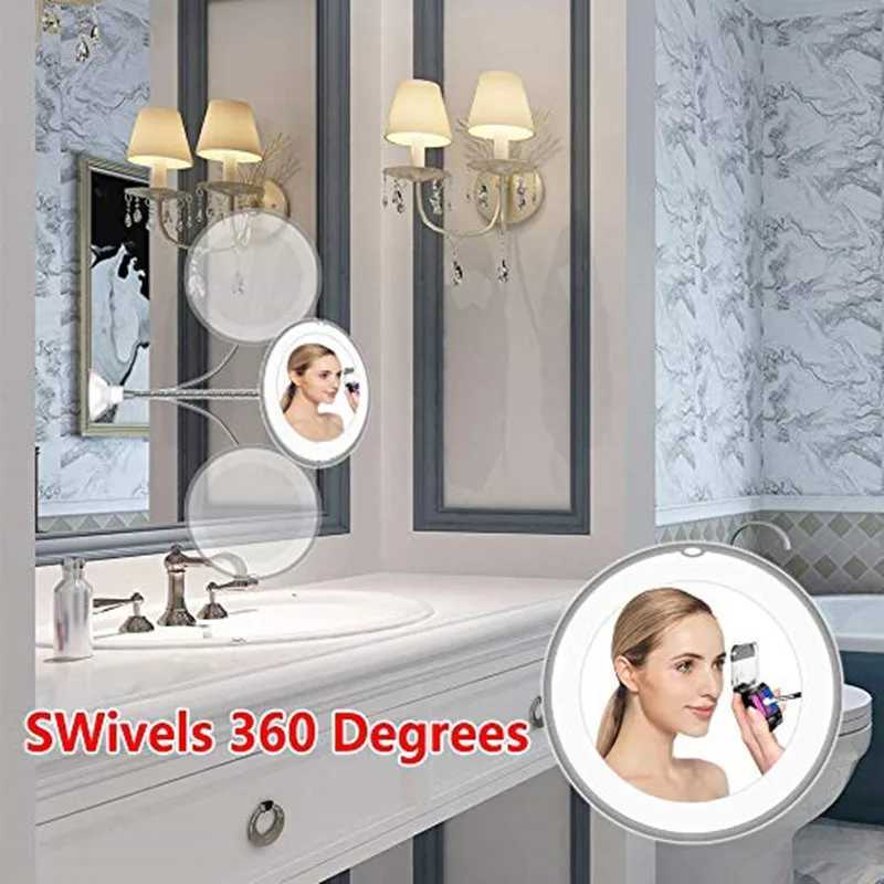 360 degree rotating 10X magnifying LED makeup mirror compact suction cup folding makeup mirror with LED light makeup tool W240813