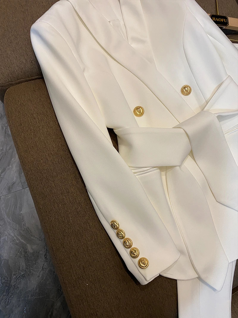 Arrival European Style Quality Women Coat Shawl Collar Double-breasted Office Lady Solid Blazer With Belt 240813