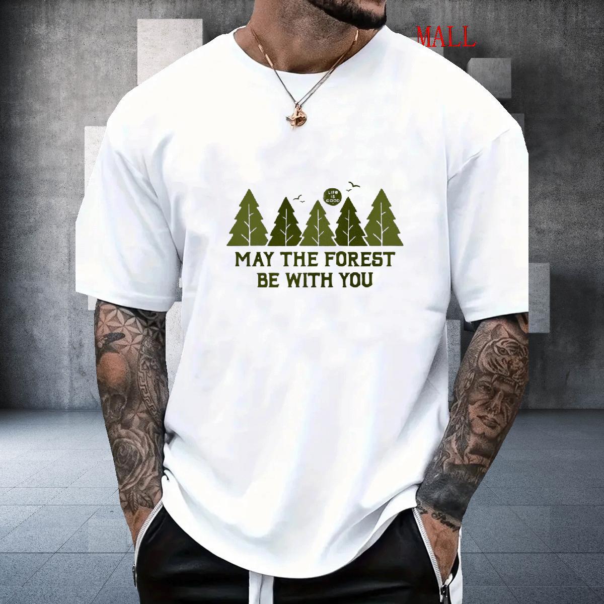 TOP Quality Men Clothes T-Shirt Spring Summer 230g 100% Cotton Black Oversized O Neck Short Sleeves tree T Shirts Men DIY Top Tees