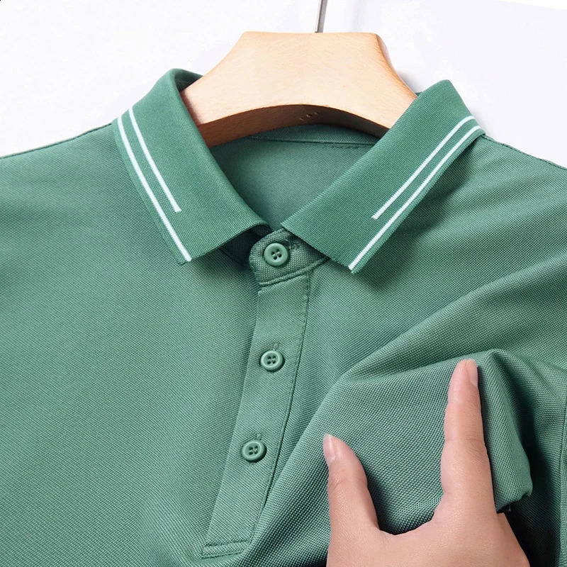 2024 Mens Solid Color Cotton Business and Leisure POLO Shirt Summer Fashion Short Sleeve Comfortable and Breathable Top 240814