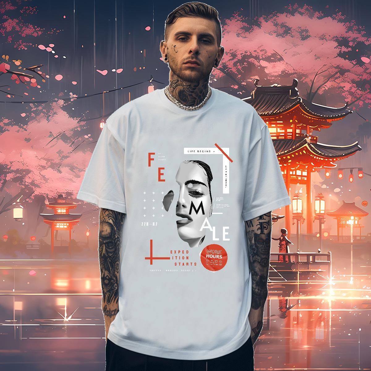T-Shirts 100% Cotton 230g portrait Daily Outfit Breathable Crew Neck Oversized 3XL 4XL Men Tees 2024 New Cool Polos