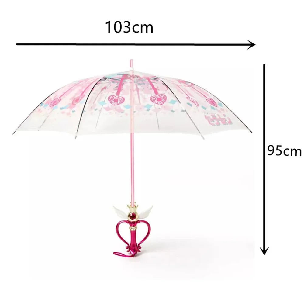 Rain Gear Pink Luminous Umbrella Sailor Moon Magic Wand Transparent Paragua Girls and Childrens Gift 240813