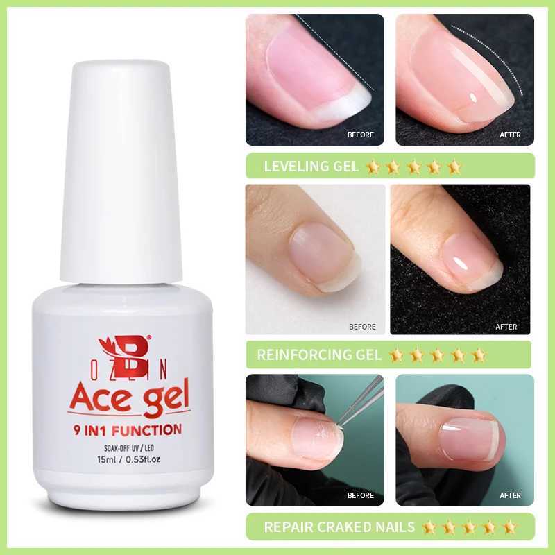 BOZLIN 15ML Ace Gel 9-in-1 Nail Glue Gel Nail Polish Thickness Transparent Semi Permanent Function UV Gel Soak Off Nail ArtM240814
