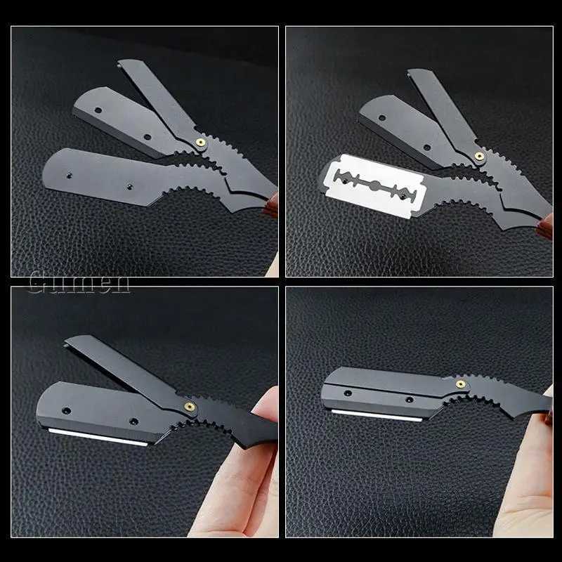 MenS Replaceable Blade Razor With 10pcs Blades Kit Manual Folding Beard Shaving Razor Sourwood Handle Barber SHAVER SetM240814