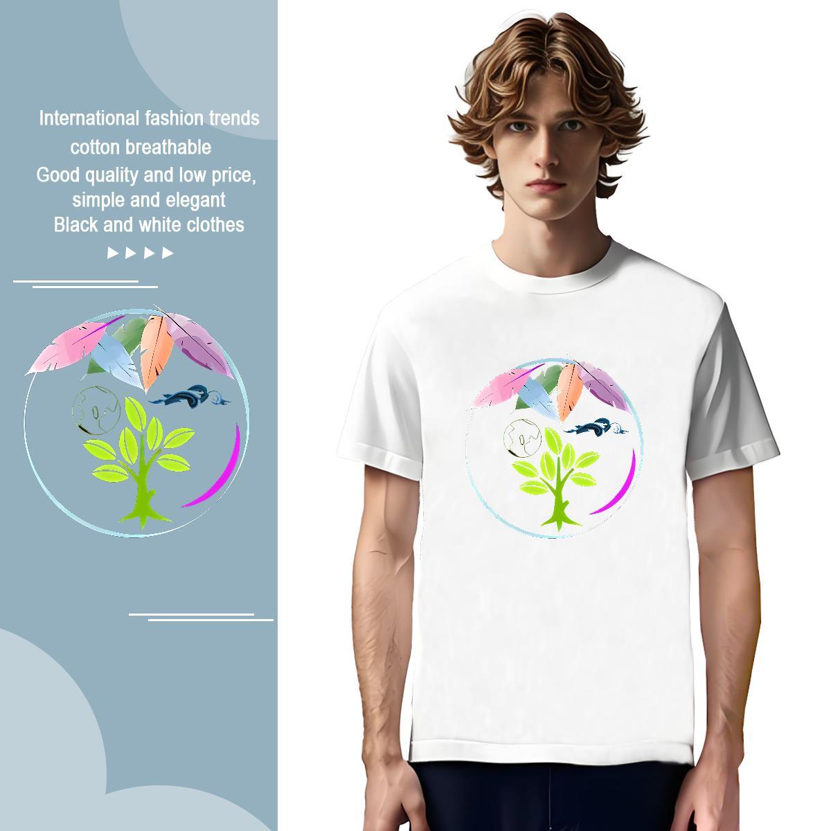 T Shirts Men 230g Pure Cotton tree Street Casual Breathable Graphic Men Tees Fashion New Free Shipping Tee Shirt