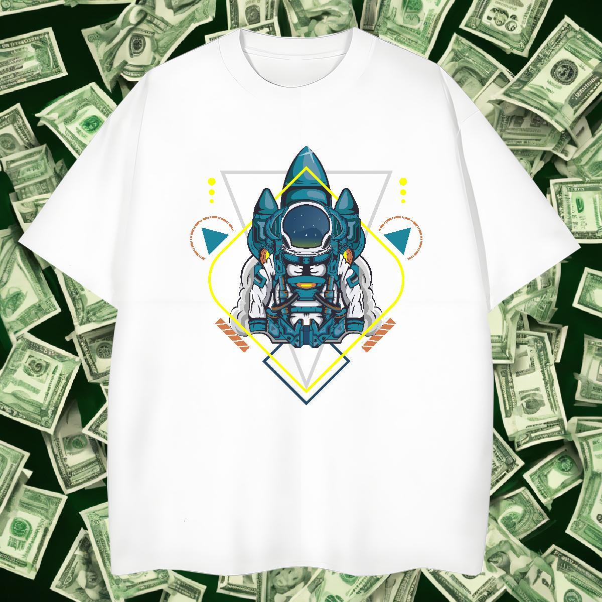 T-Shirts for Men 230g 100% Cotton cosmonaut Hip Hop Breathable Short Sleeve Black White Men Tops Tees Wholesale Cool Tops Shirt