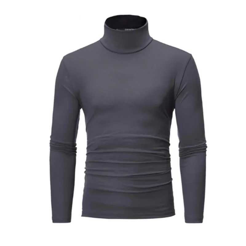 Fashion Mens Casual Slim Fit Basic Turtleneck High Collar Pullover Male Autumn Spring Thin Tops Basic Bottoming Plain T-shirtM240814