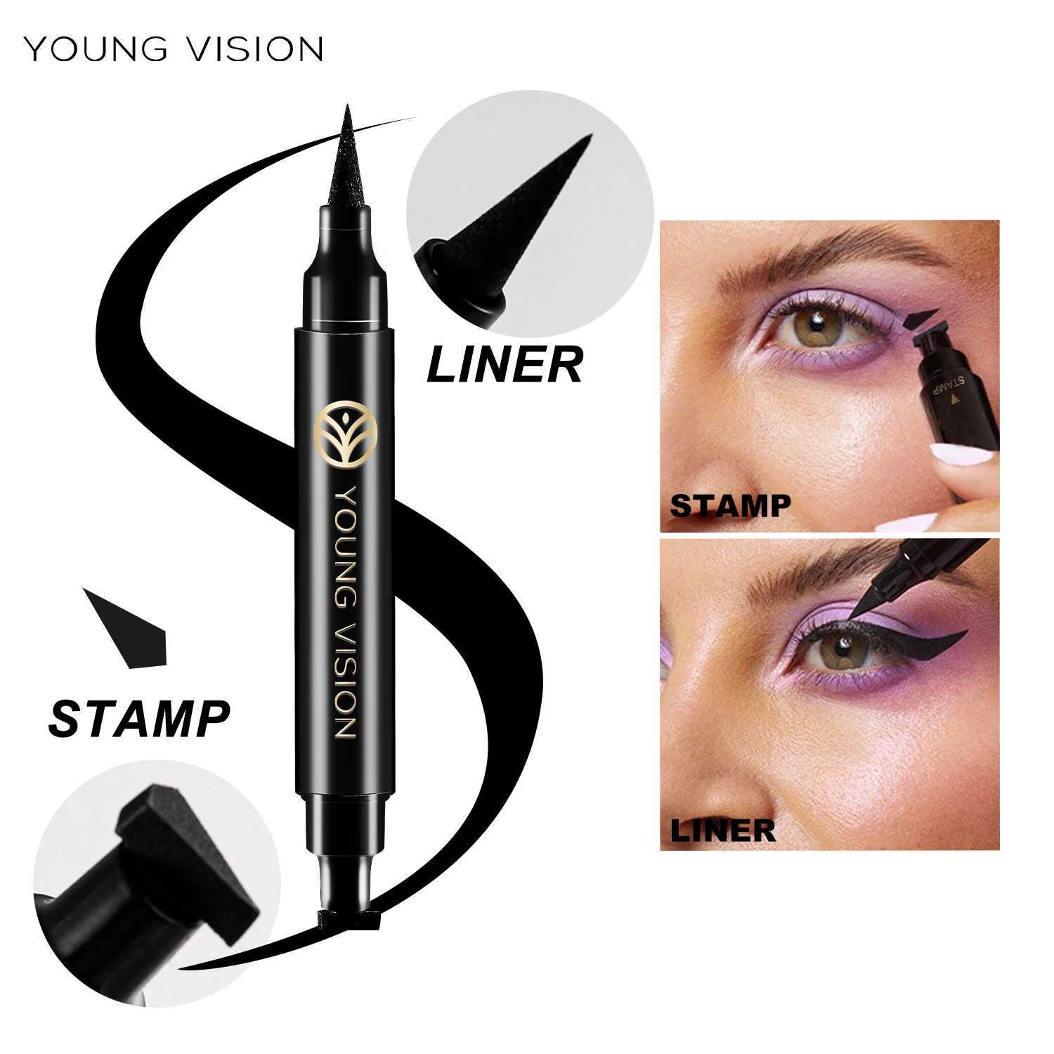 YOUNG VISION Black double head Waterproof Fast Dry Durable Eyeliner Pen non fading triangle eyeliner pen Y240813