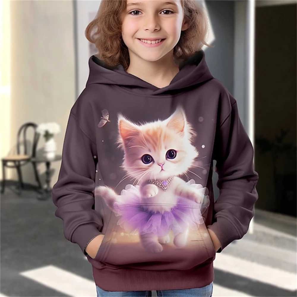 Hoodies Animal Cat 3D Print kawaii Streetwear Boys Girls Sweatshirts Oversized Unisex Hoodie Kids Hooded Pullovers Tops ClothingY240814