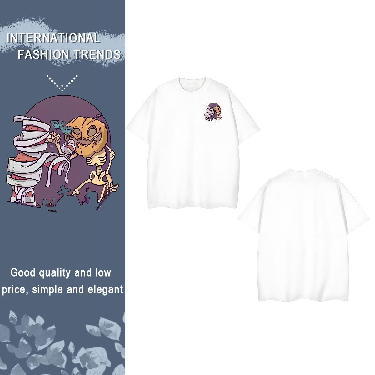 T Shirts Men 230g 100% Cotton pumpkin Street Casual Breathable Crew Neck DIY Anime Tshirts New Arrival Cool Design Polos