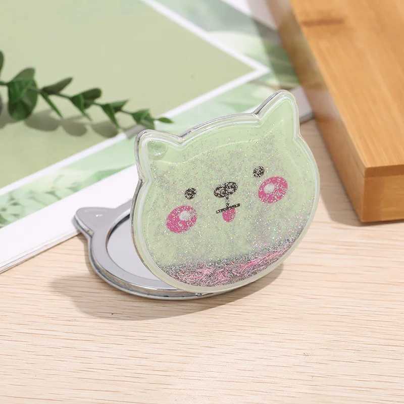 Cat double-sided makeup mirror portable Quicksand glitter cartoon cute girl gift hand mirror pocket double-sided makeup mirror W240813