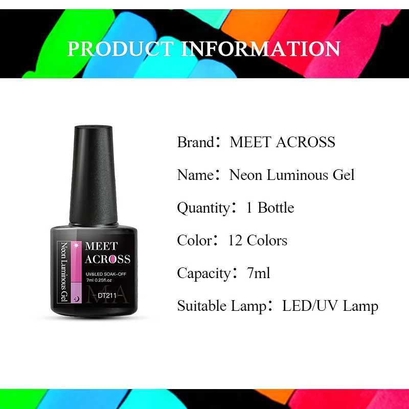 MEET ACROSS 7ml Pink Purple Neon Luminous Gel Nail Polish Fluorescent Glow-in-dark Soak Off UV Gel Nail Art Varnish For ManicureM240814