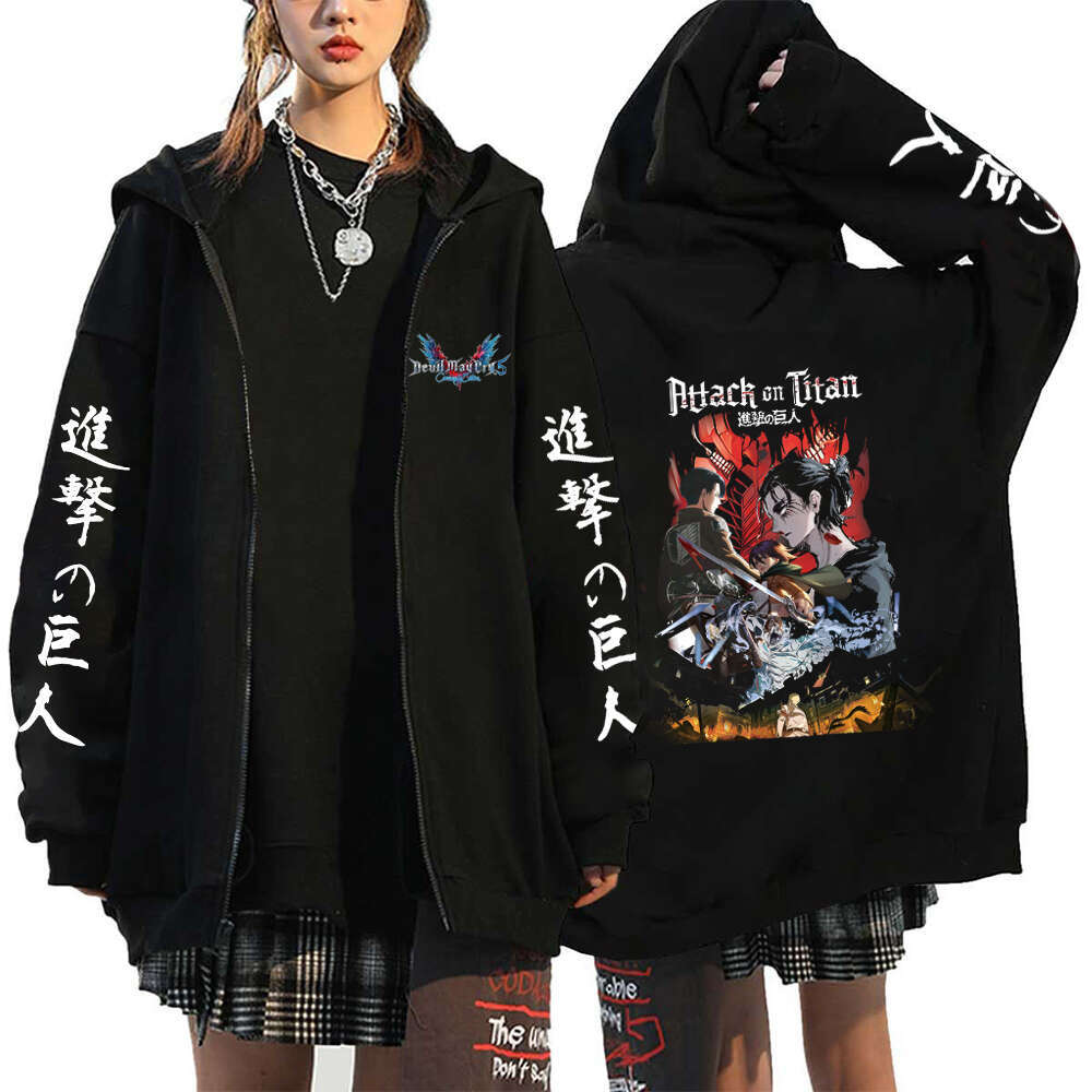 Attack Anime On Titan Men Women Zip Hoodies Yeager Eren Printed Hooded Plus Size Sweatshirt Haruku Winter Warm Pullover
