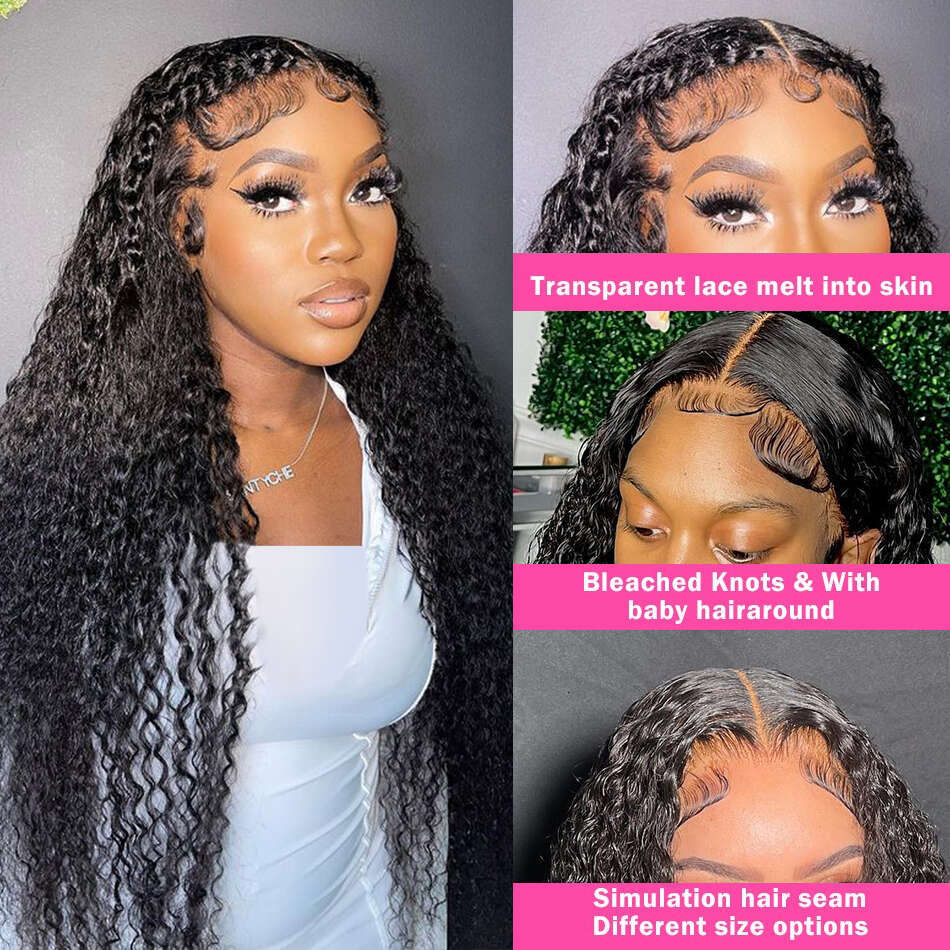 HD Kinky Curly Frontal Human Hair Wigs For Women Preplucked Brazilian Cheap Bleached Water Deep Wave Lace Front Wig On Sale