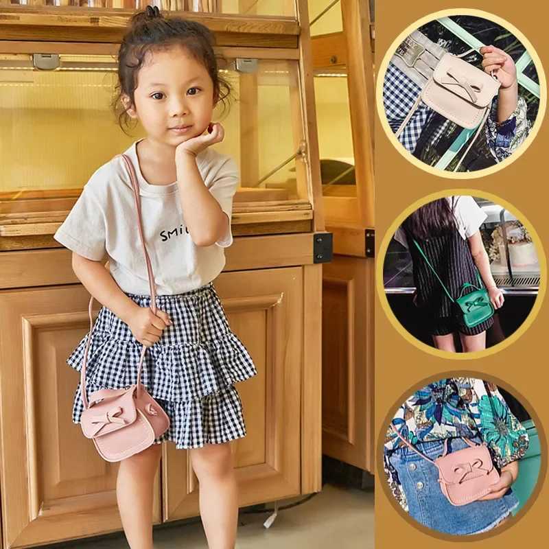 New Cute Leather Baby Messenger Bag Childrens Girl Princess Shoulder Bag Handbag Solid Bow Princess Coin Wallet Gift W240813