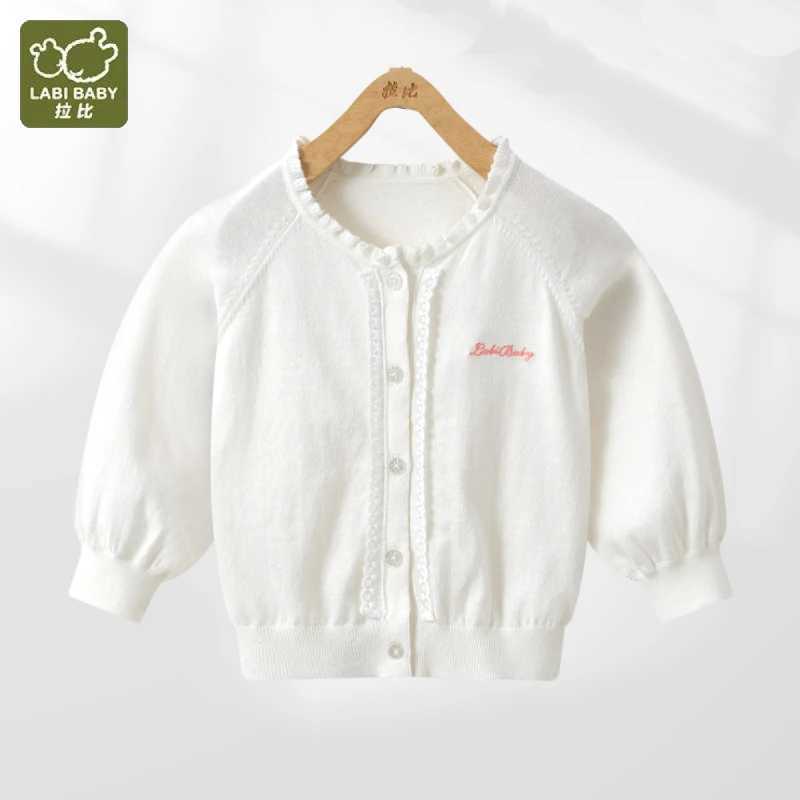 LABI BABY Princess White Knitted Open Skirt Girl Elegant Long Sleeve Coat Autumn Lace Sweater Coat Autumn Baby Clothing W240813