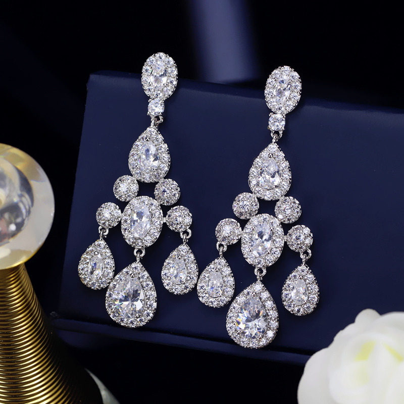 Dangle Earrings: Sparkg Vintage White Gold Fill CZ Dia Water Drop