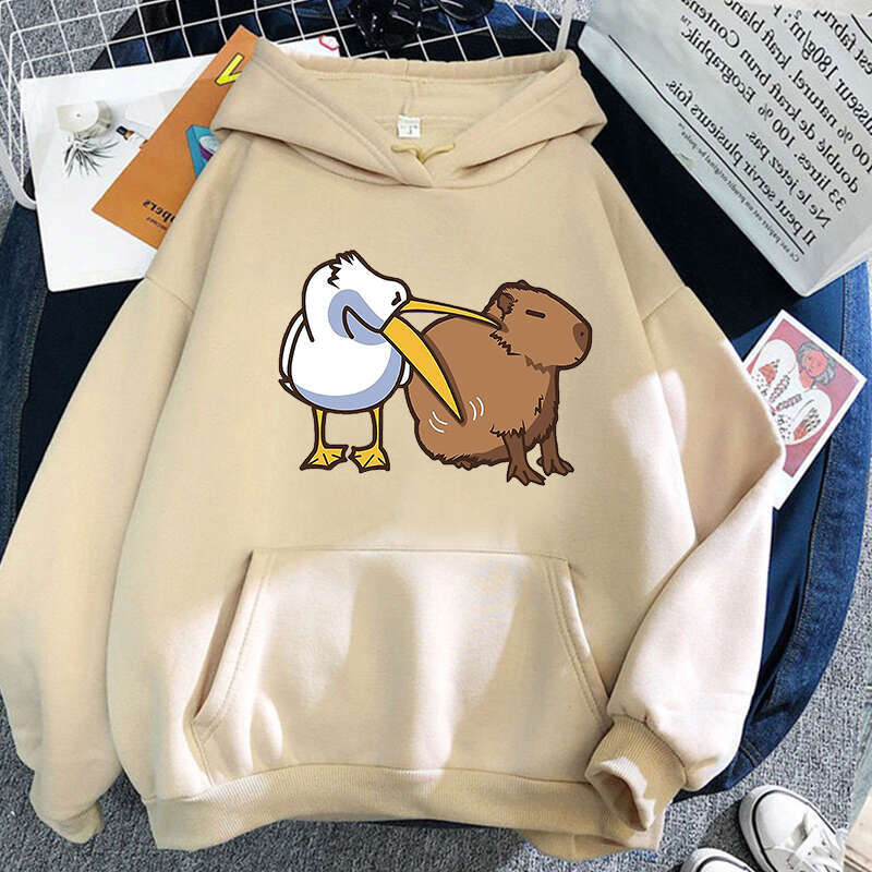 Cartoon Kawaii Capybara Print Women Hoodies Casual Long Sleeve Plus Size Sweatshirts Haruku Female Autumn Winter Warm Pullover