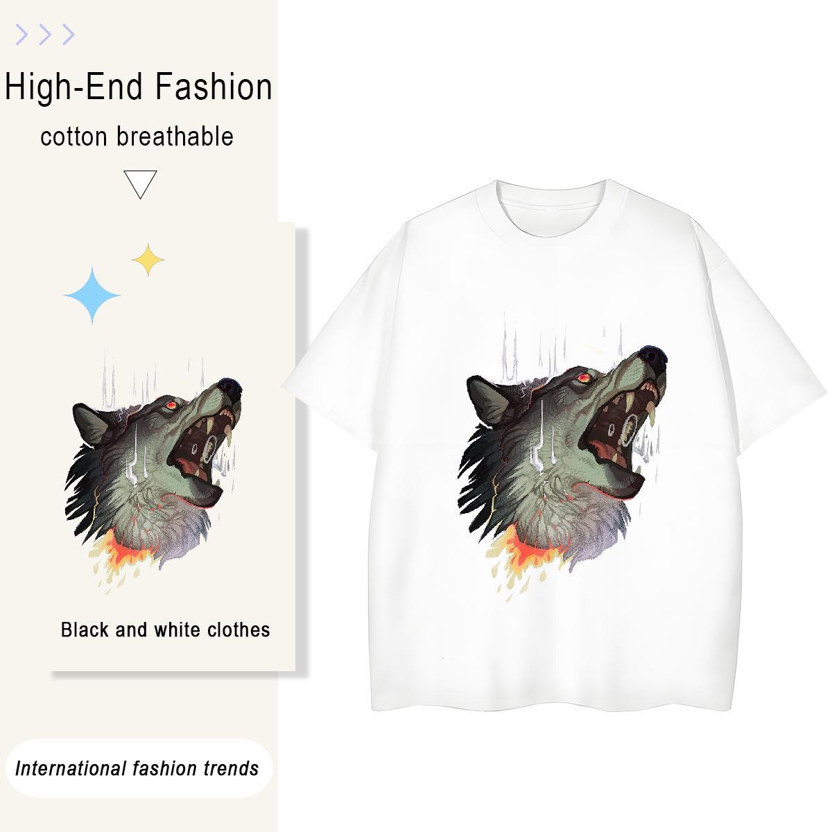Brand Tshirts Home Outdoor 230g Pure Cotton Cartoon Print Breathable Short Sleeve wolf T Shirt For Man Fashion Designer Tops Tees