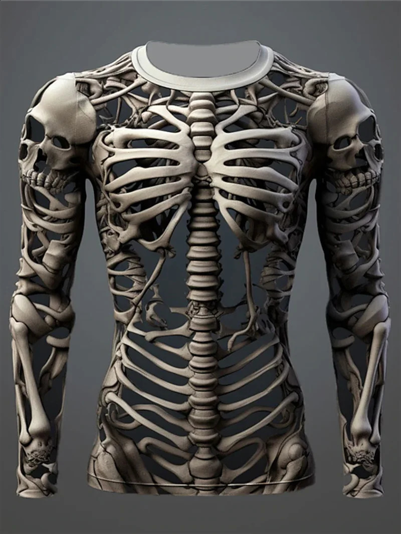 3D Print Skeleton Skulls Pattern T Shirts Men Long Sleeve Casual Fashion T-shirt Top Sweatshirt Breathable Streetwear Loose Tees 240814