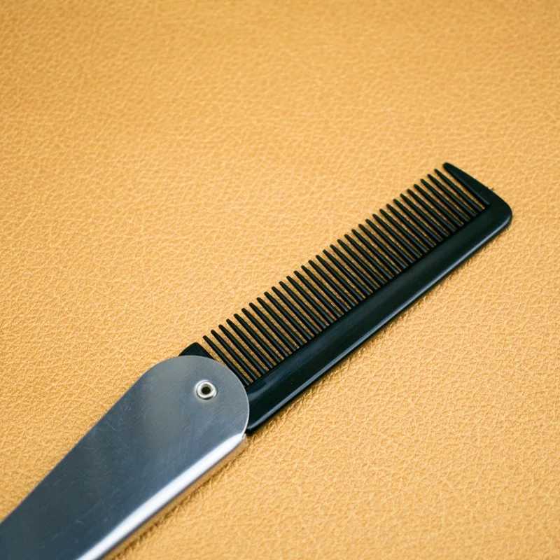 Sdotter Foldable Stainless Steel Comb Portable Mens Oil Head Mouse Beard Brush Comb Beauty Pocket Clip Salon Styling Acc W240813