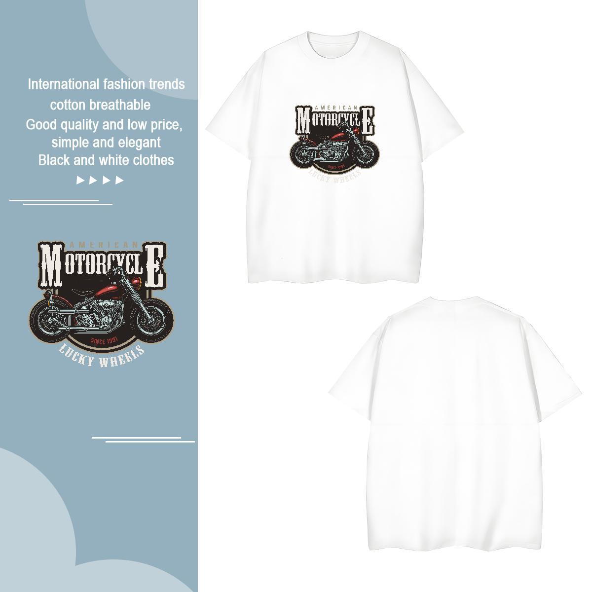 Cool Design Motorcycle T-Shirts Spring Summer Men Clothes T-Shirt 230g Cotton DIY Crew Neck Breathable Customized Print Polos
